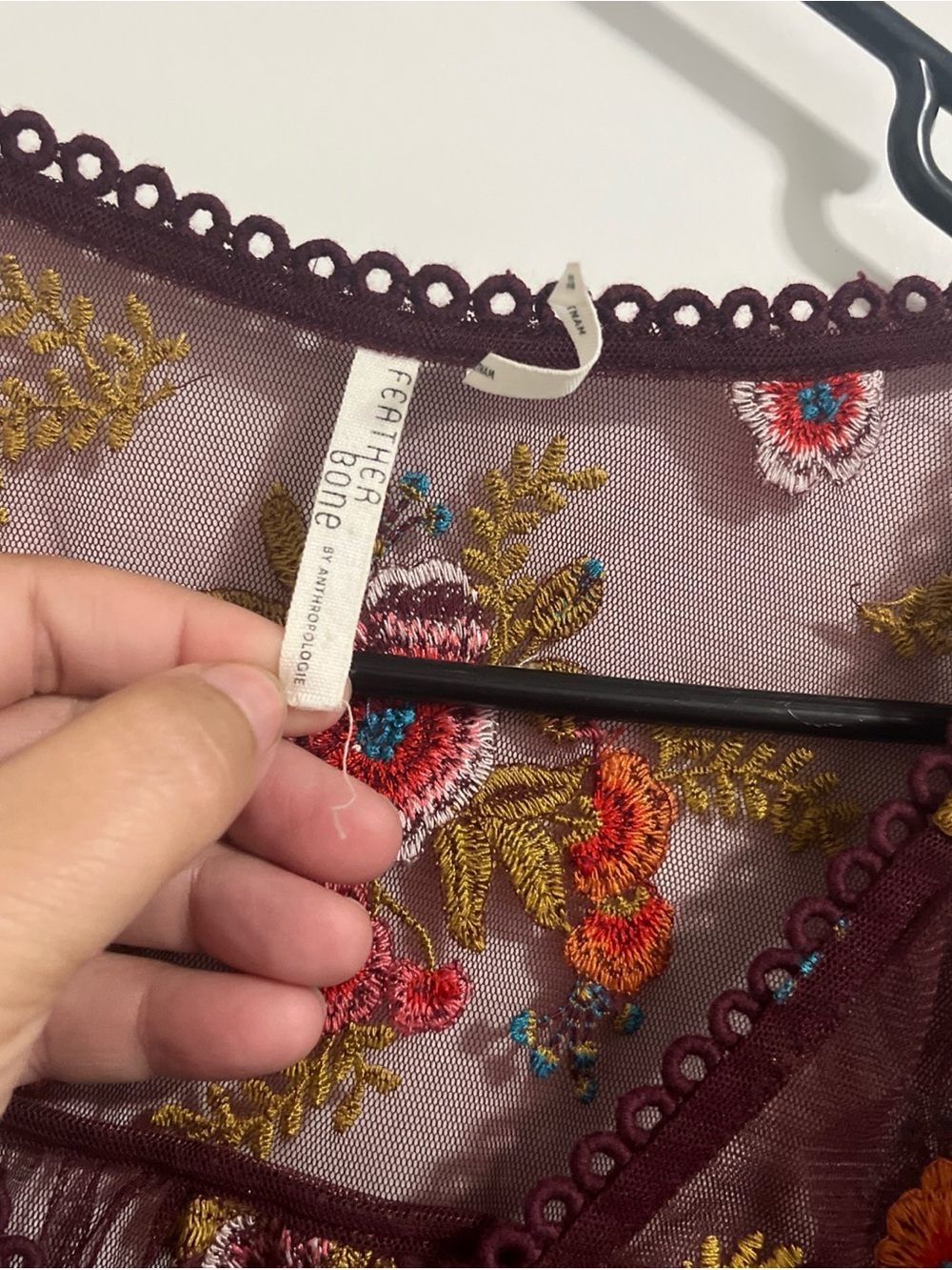 Feather Bone By Anthropologie Sheer Floral Embroidered Top MultiColor Blooms - Picture 2 of 5